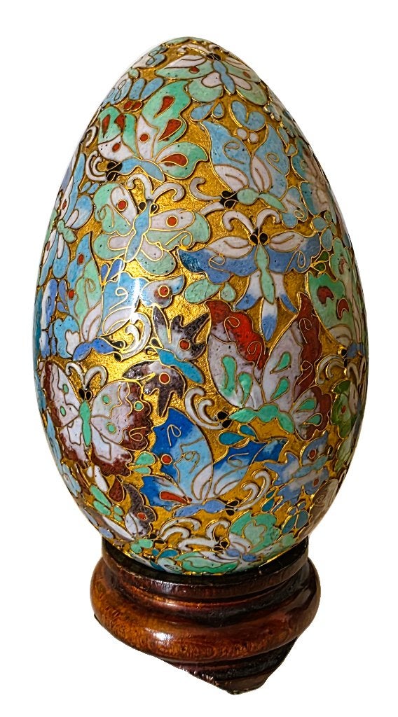 Cloisonné ei met vlinders, 21 cm., Ophalen of Verzenden