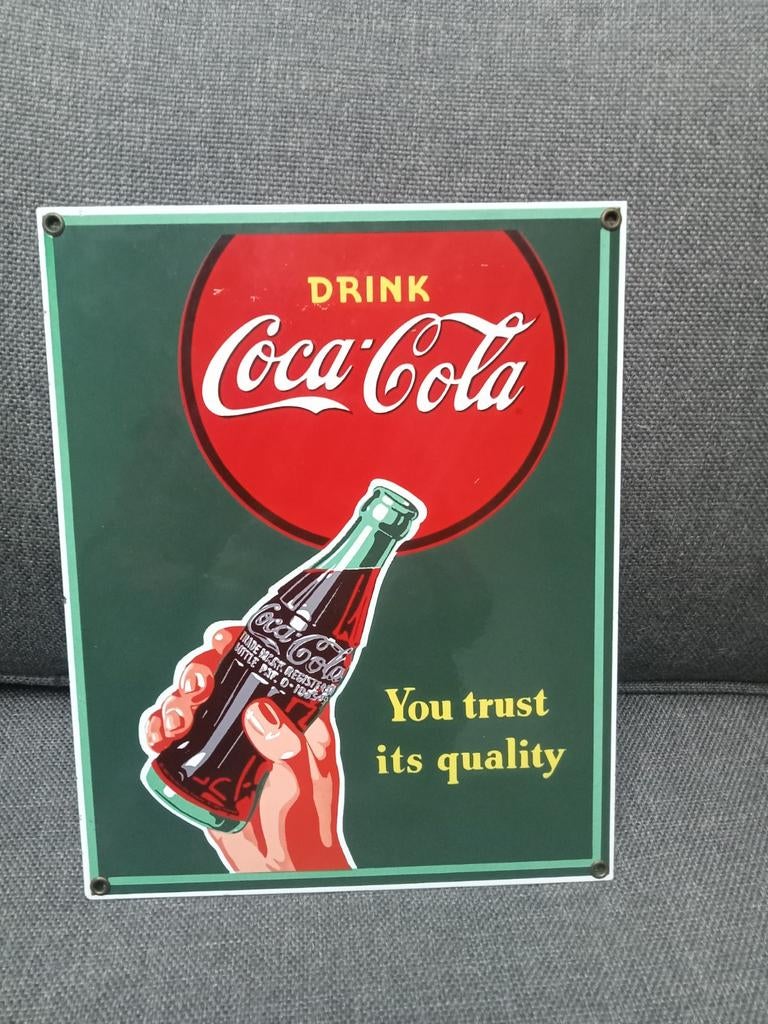 Emaille coca cola reclamebord, Verzamelen, Merken en Reclamevoorwerpen, Ophalen, Reclamebord
