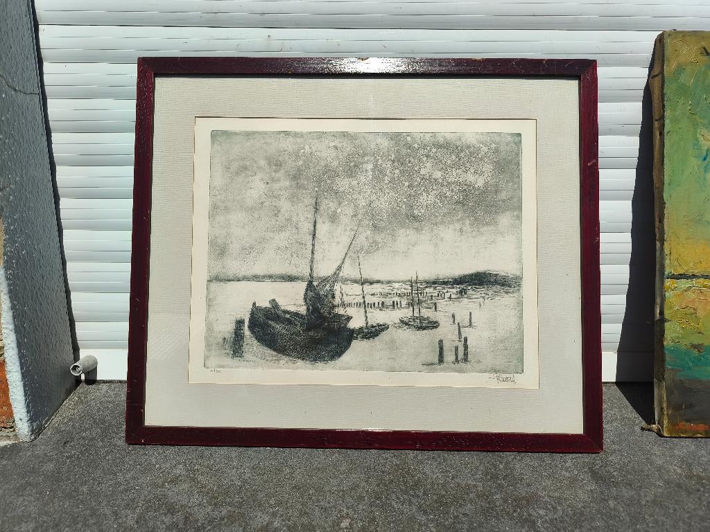 Eau forte marine signe t bauwens, Antiek en Kunst, Ophalen of Verzenden