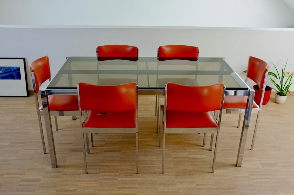 70s vintage eettafel met 6 stoelen, Huis en Inrichting, Tafels | Eettafels, Ophalen, Gebruikt, Seventies, 50 tot 100 cm