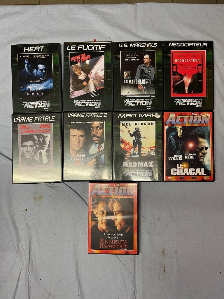 Pakje van 9 dvd's met actiefilms, Frans, Actie, Ophalen of Verzenden, Zo goed als nieuw