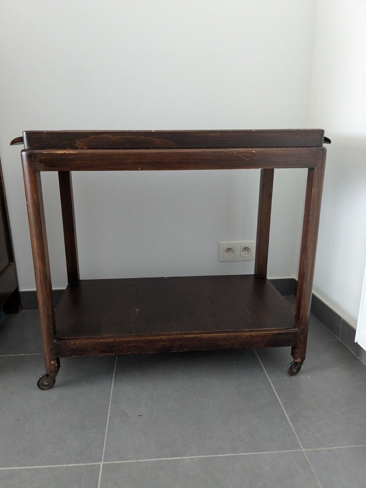 Art Deco trolley met afneembaar dienblad, Ophalen, Gebruikt, 50 tot 100 cm, Eikenhout