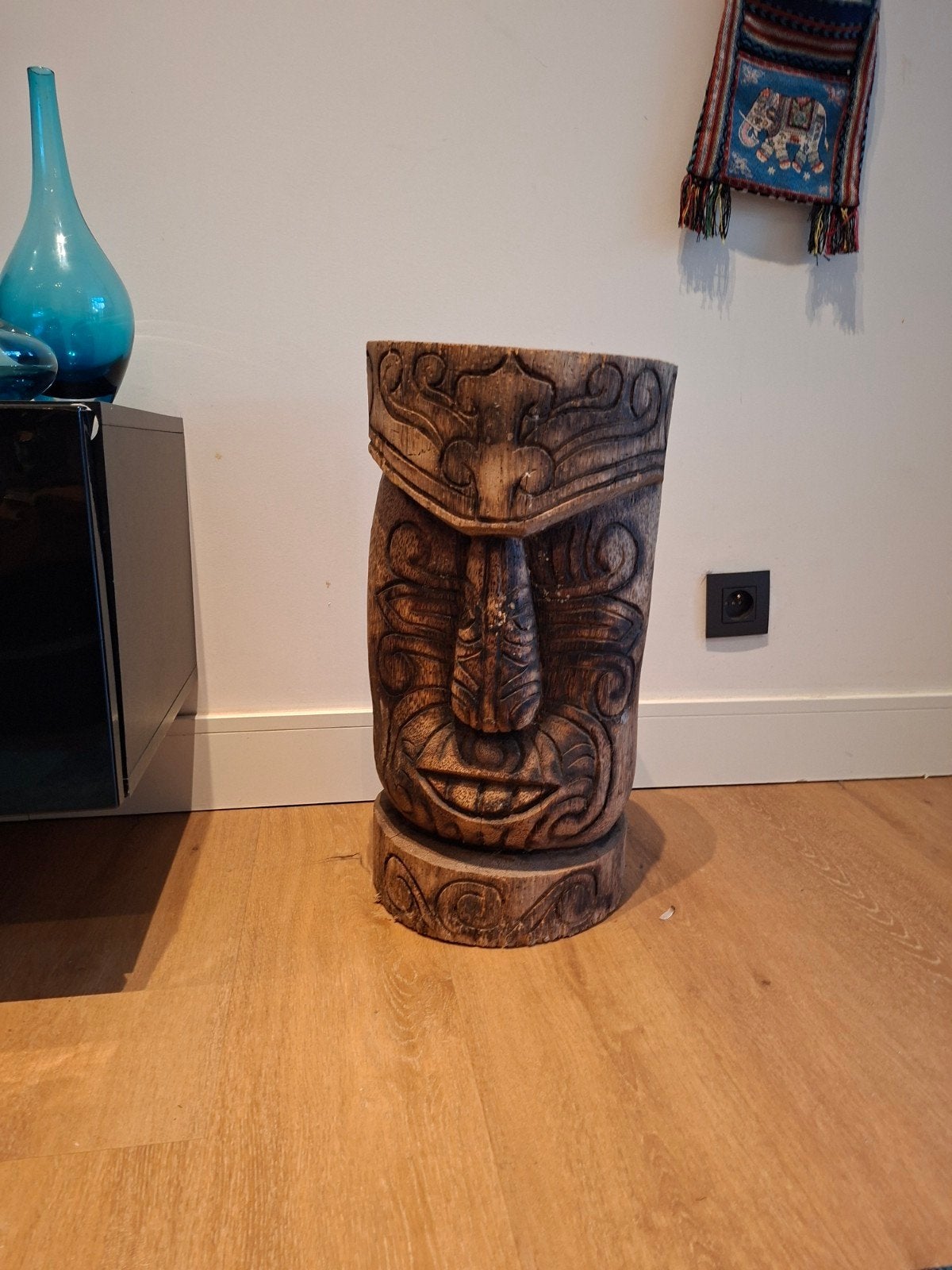 Handgesneden Houten Tiki Beeld / Totem hoogte 60cm, Ophalen, Zo goed als nieuw