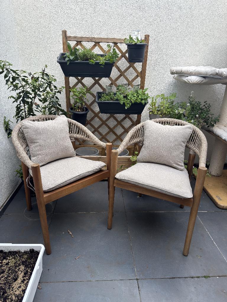 2x westwing Outdoor chairs wooden acacia, Ophalen, Gebruikt, Hout