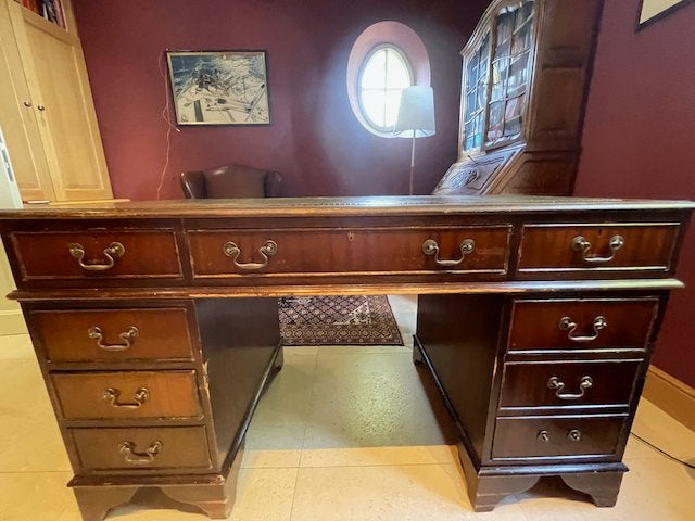 20 Eeuws Houten Bureau / Partner Desk in Engelse Stijl, Ophalen