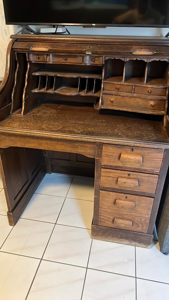 Antiek rolluik bureau, Maison & Meubles, Armoires | Secrétaires, Comme neuf, Enlèvement