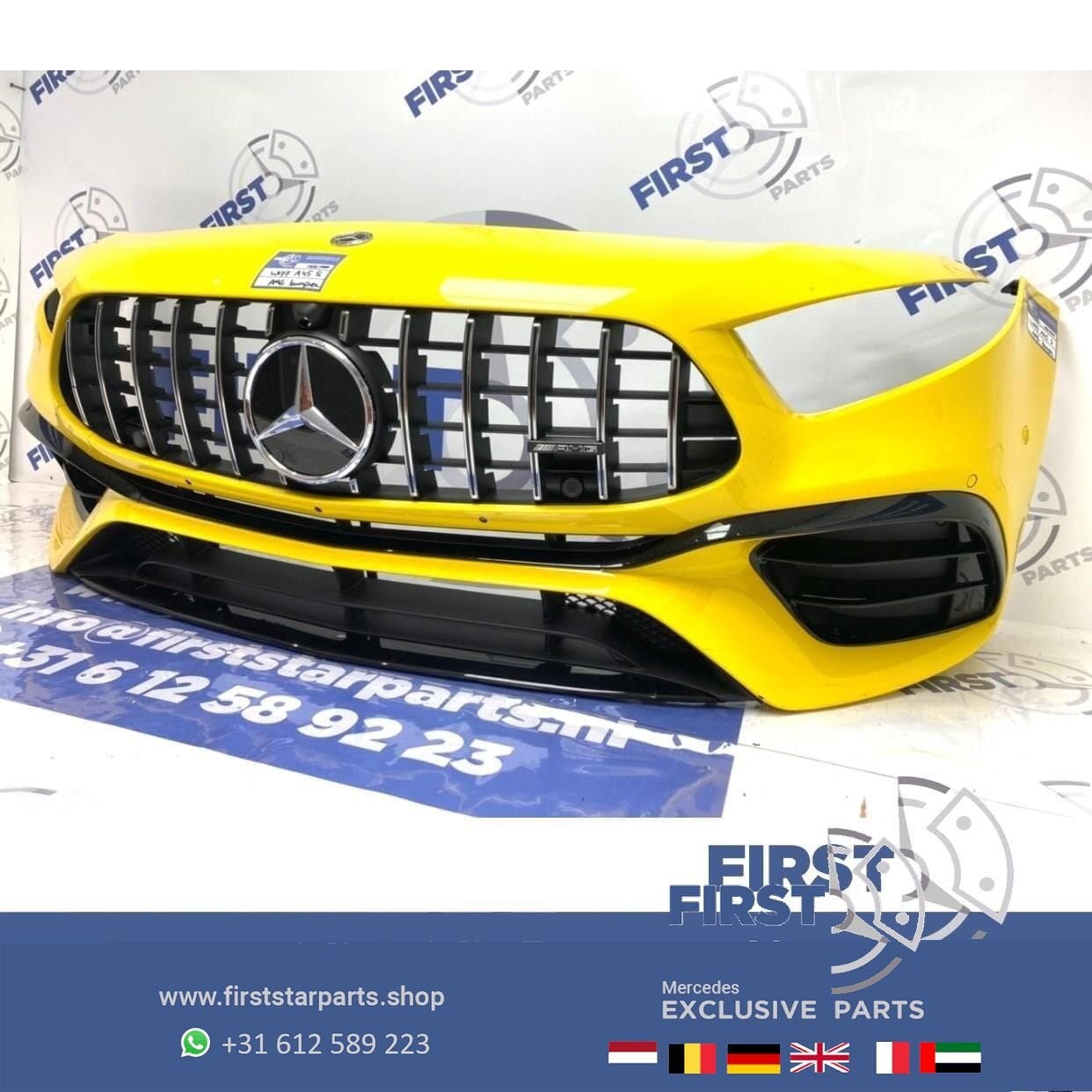 W177 A KLASSE 2021 A45 A45S AMG VOORBUMPER GEEL COMPLEET Ori, Auto-onderdelen, Gebruikt, -, Voor, Ophalen of Verzenden