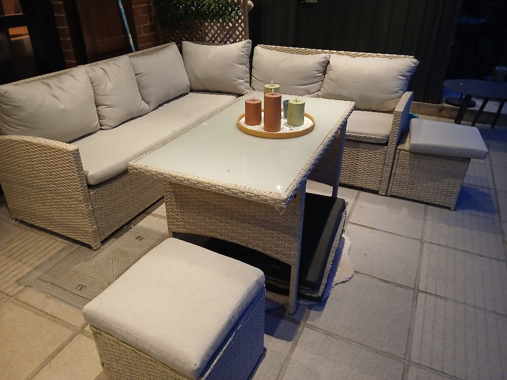 Lounge wicker met tafel op eet hoogte, Enlèvement, Utilisé, Osier, Sets de jardin