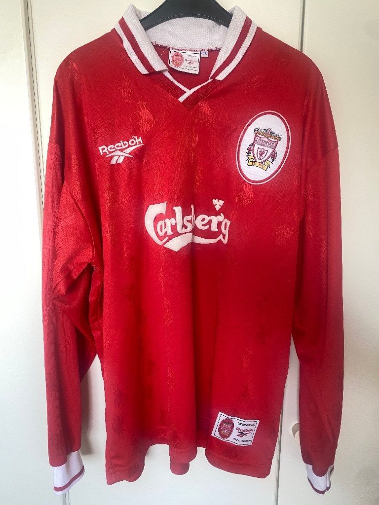 Vintage Liverpool FC Thuis-shirt uit het seizoen 1996/1997, Sport en Fitness, Voetbal, Maat XL, Ophalen, Zo goed als nieuw, Shirt