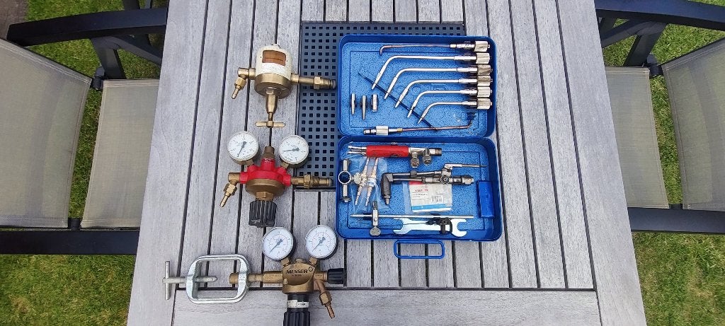 zuurstof en acetyleen reduceerventielen + lilliput laskoffer, Bricolage & Construction, Enlèvement ou Envoi, Utilisé