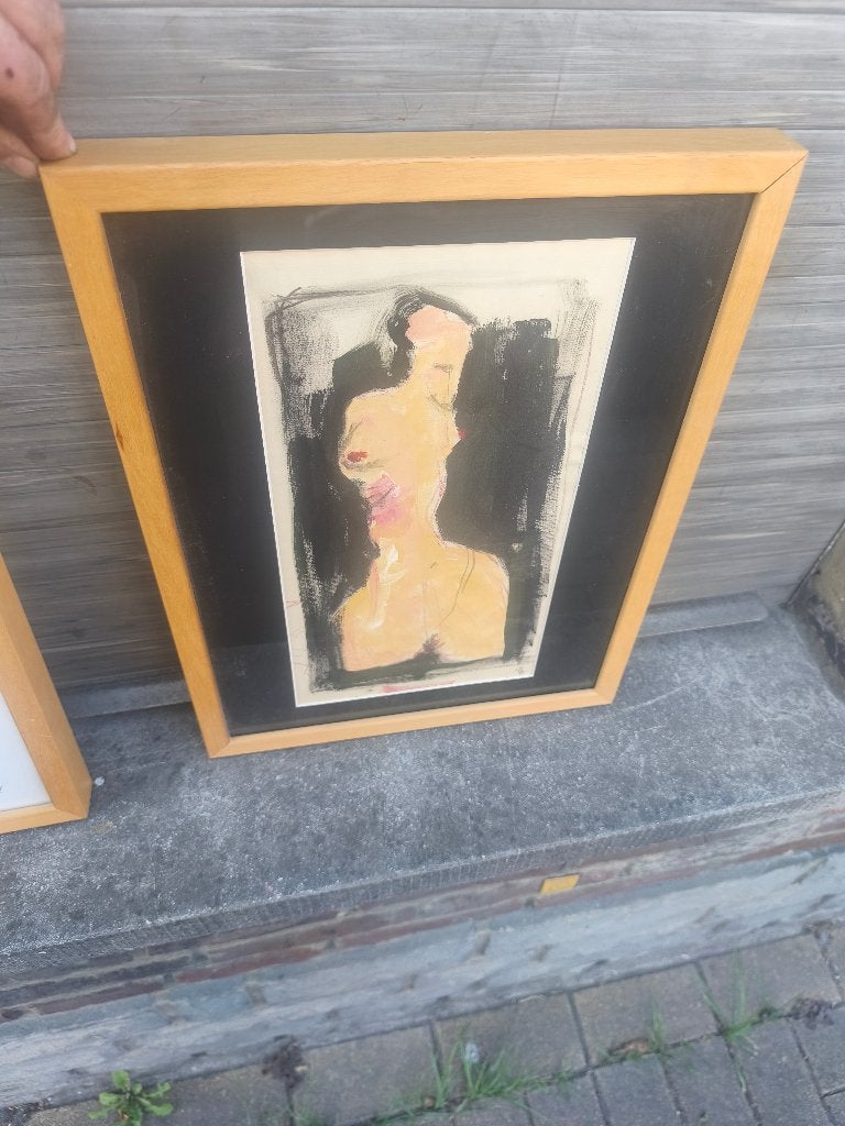 Aquarelle femme monograme g s 95, Antiquités & Art, Art | Peinture | Classique, Enlèvement ou Envoi, Aquarelle