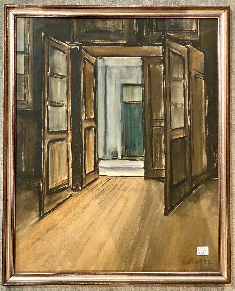 Aquarel Gustaaf Sorel (Oostende 1905-1981), Ophalen, Achter glas, Aquarel, Overige onderwerpen