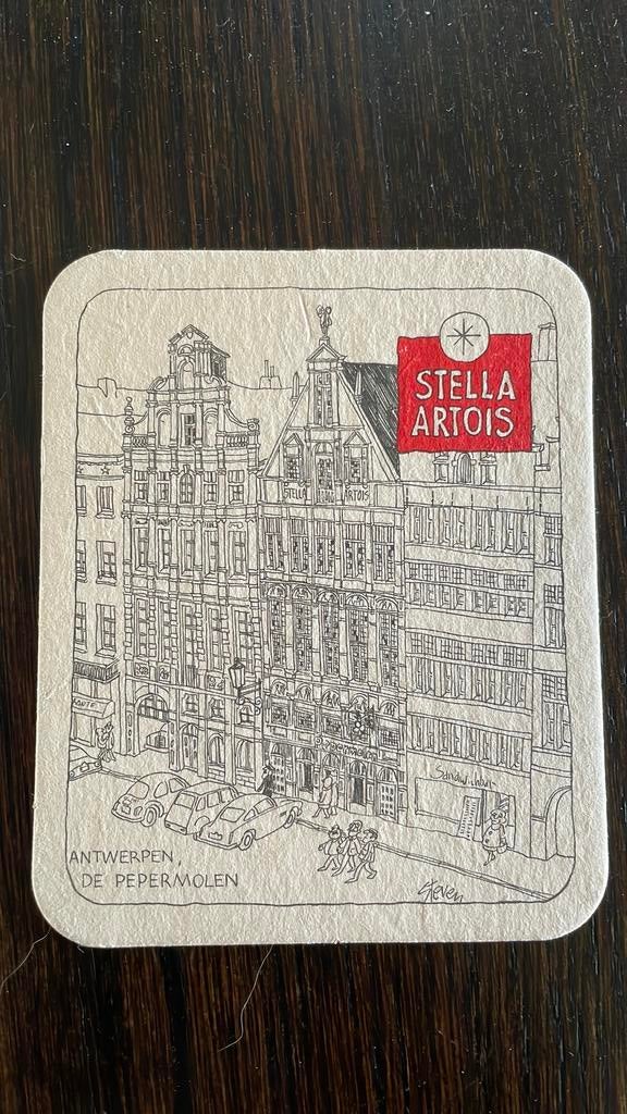 De Pepermolen Antwerpen bierviltje Stella Artois Steven, Verzamelen, Ophalen of Verzenden, Gebruikt, Stella Artois