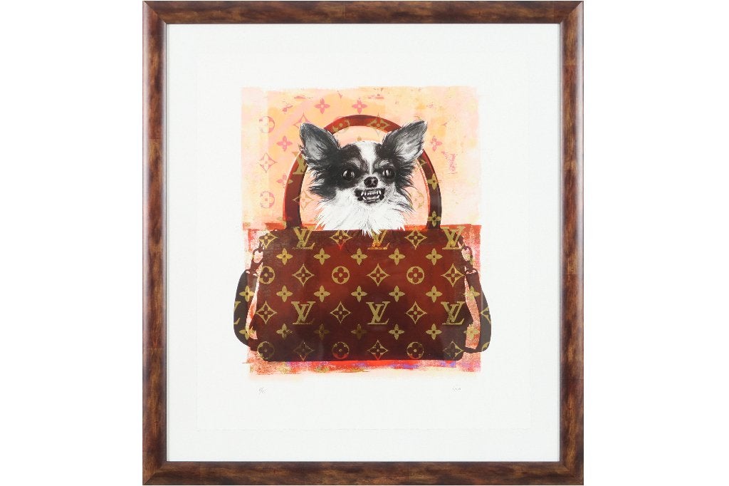 Chihuahua in Louis Vuitton handtas, Antiquités & Art, Numéroté, Enlèvement ou Envoi, Animaux et nature, Sérigraphie