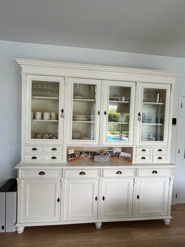 Buffet en bois blanc cassé à 4 portes, Maison & Meubles, 200 cm ou plus, Pastorie cottage landelijk, Enlèvement, Utilisé