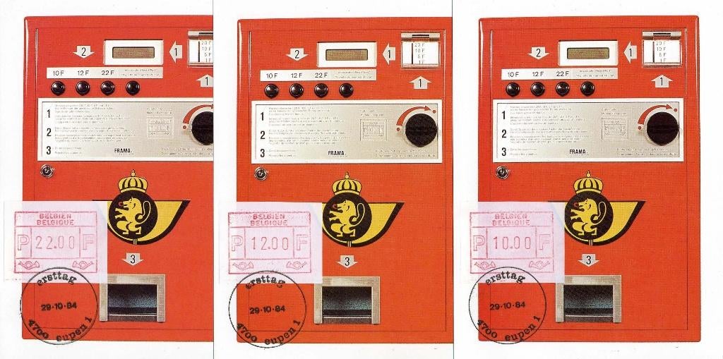 (B) ATM58 FDC Kaart 1984 - Belgien-Belgique Set 10-12-22 BEF, Ophalen of Verzenden, Gestempeld, 1e dag stempel