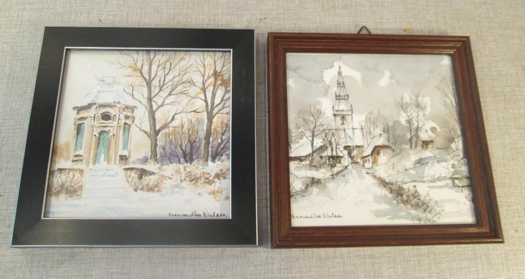 2 Mooie Winter Aquarellen - Fernand van Wulpen, Ophalen of Verzenden