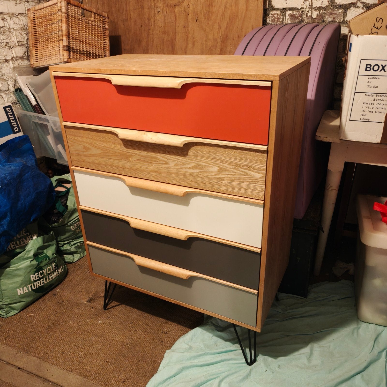 Commode semainier garde-robe scandinave rétro Maison du Mond, Huis en Inrichting, Ophalen, 5 laden of meer, 50 tot 100 cm, Zo goed als nieuw