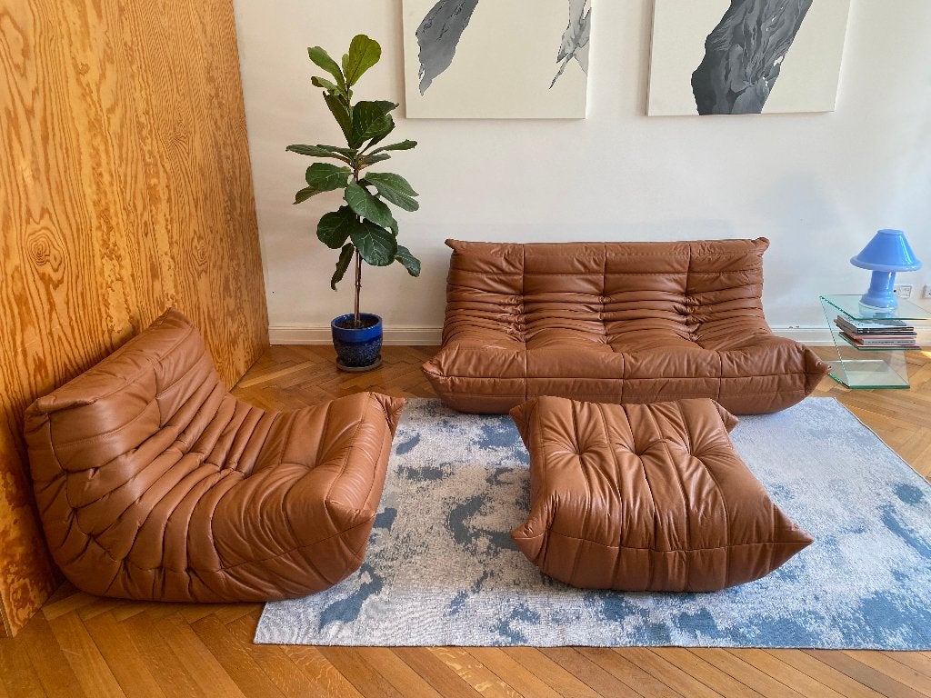 Ligne Roset Togo Canapé Ensemble Cuir Brun Livraison Offerte, Envoi, Comme neuf, Cuir, Knoll vitra artifort sede b&b italia cassina mid century modern