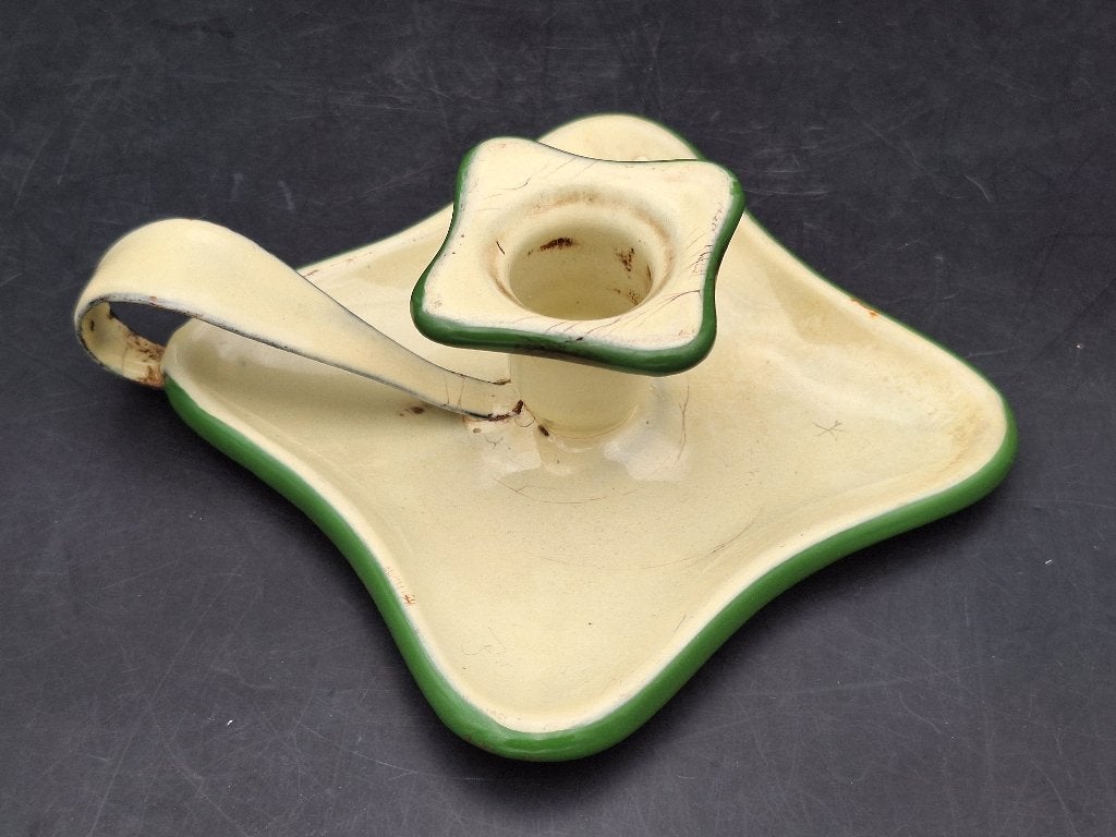 oud beige/groen email kaarsenhouder, begin 1900, Antiek en Kunst, Ophalen of Verzenden