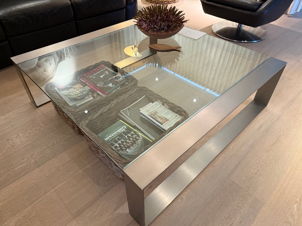 Glazen Salontafel, Ophalen, Vierkant, Zo goed als nieuw, Minder dan 50 cm