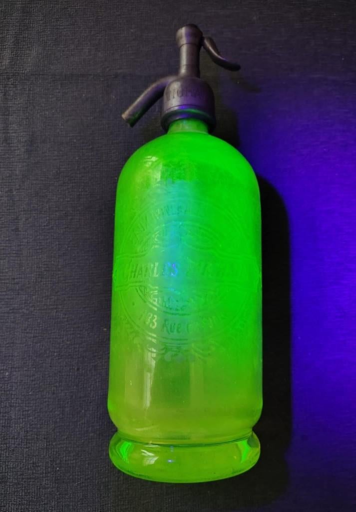 Uranium glas antieke sifon fles/ ouraline, Ophalen of Verzenden
