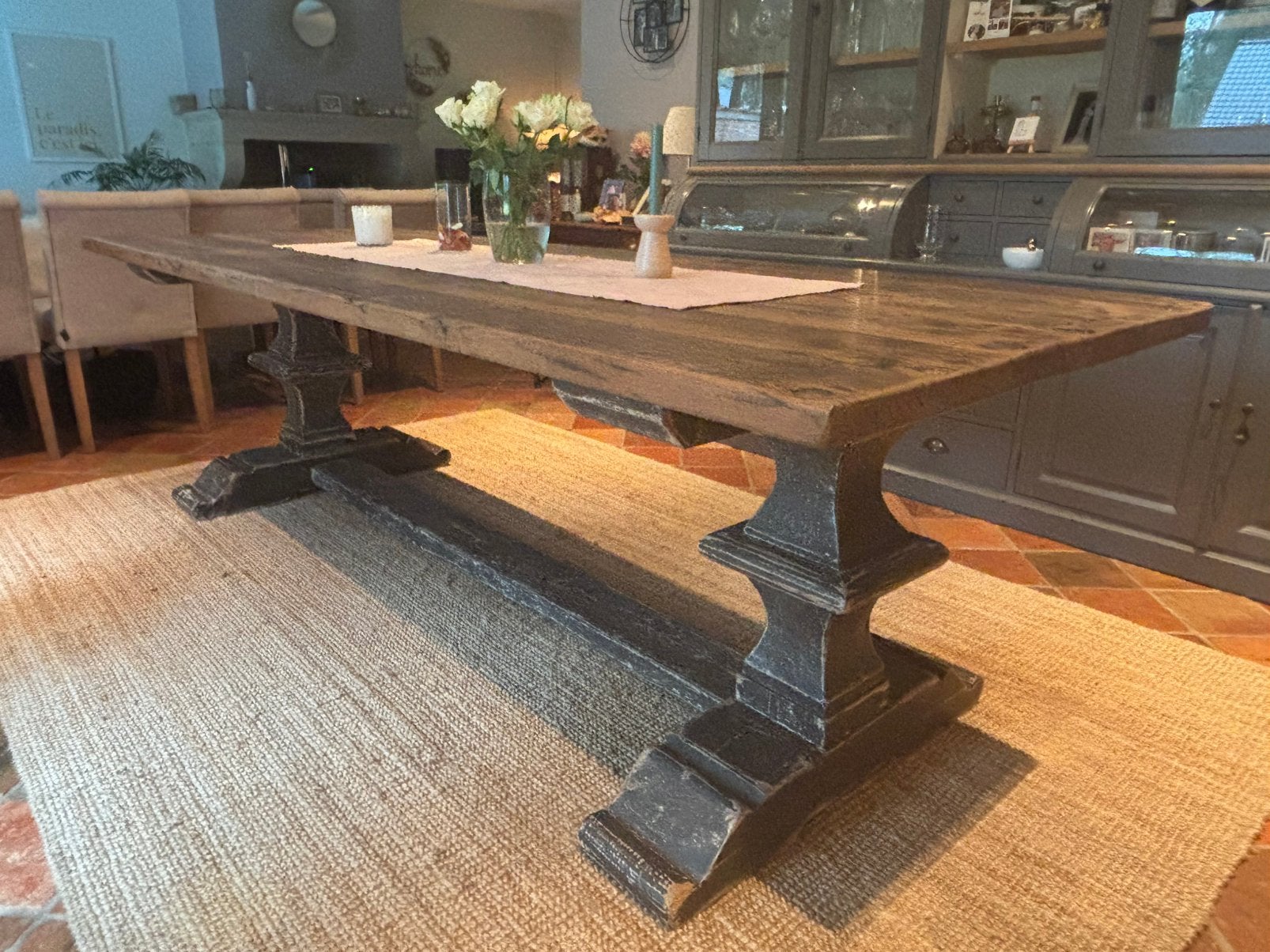 Eiken eettafel 2m60 op 1m, Ophalen, 100 tot 150 cm, Eikenhout, 200 cm of meer