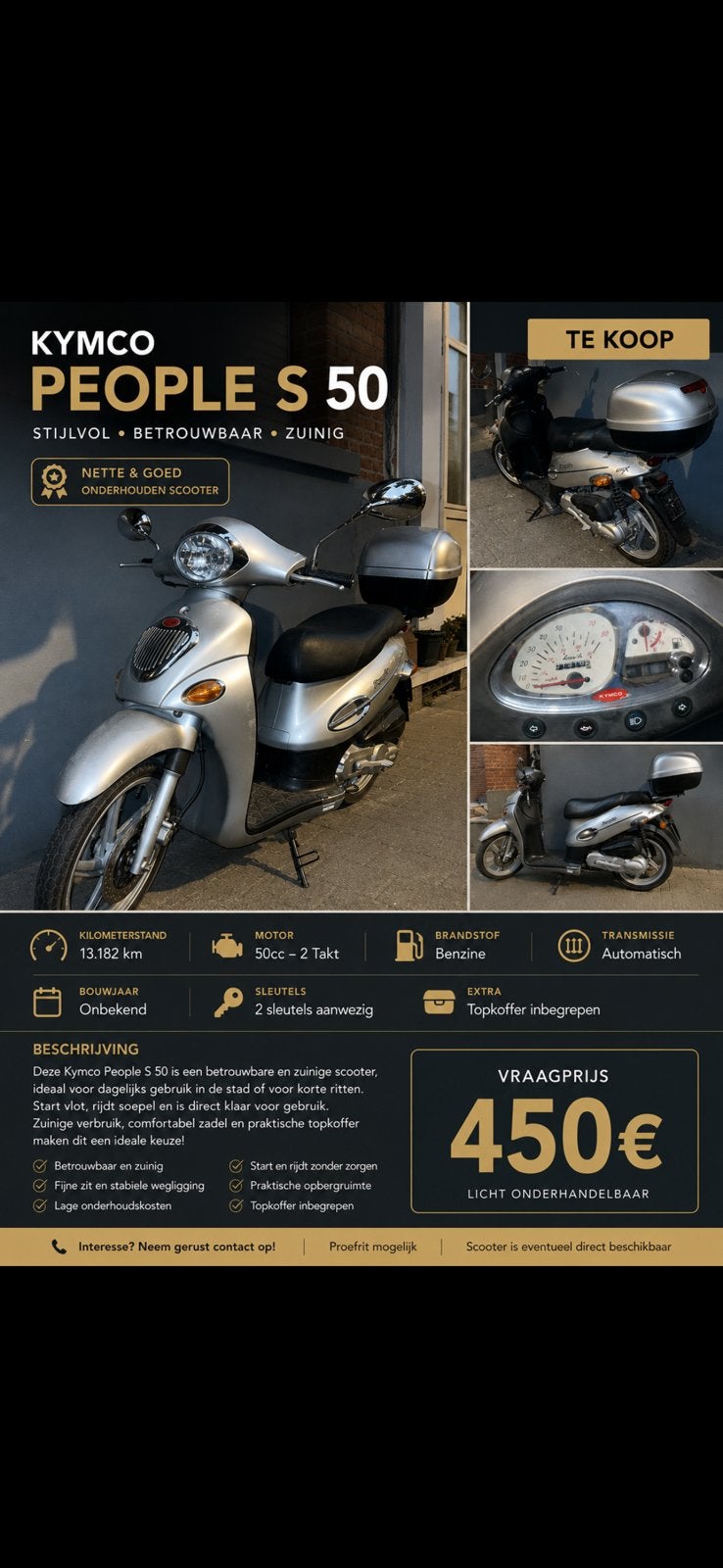 Kymco People S 50cc, Vélos & Vélomoteurs, Vélomoteurs & Scooters bridés, Comme neuf, Kymco, Enlèvement