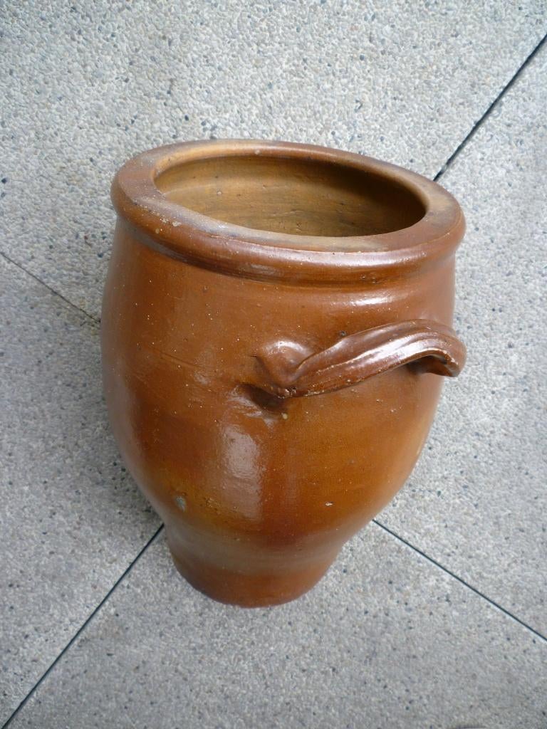 Vintage bloempot van geglazuurd aardewerk, Ophalen, Zo goed als nieuw, Balkon