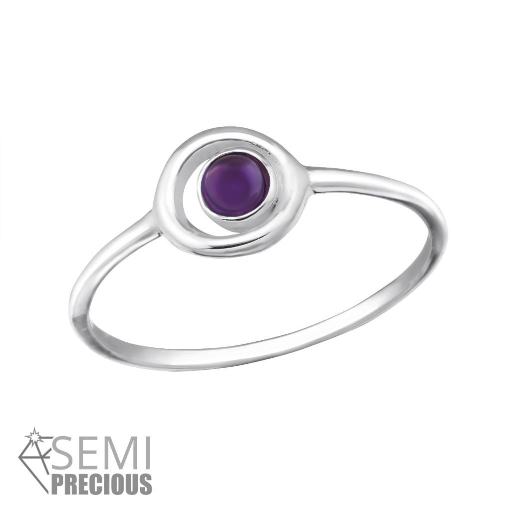 Fijne zilveren cirkel ring met amethist edelsteen - OP=OP!, Nieuw, Ophalen of Verzenden, 17 tot 18, Met edelsteen