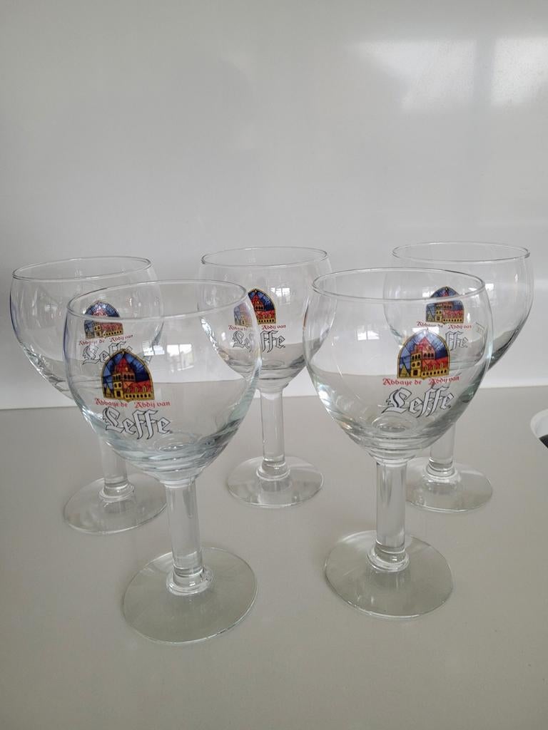 5 Leffe glazen, Verzamelen, Biermerken, Ophalen, Zo goed als nieuw, Glas of Glazen, Leffe