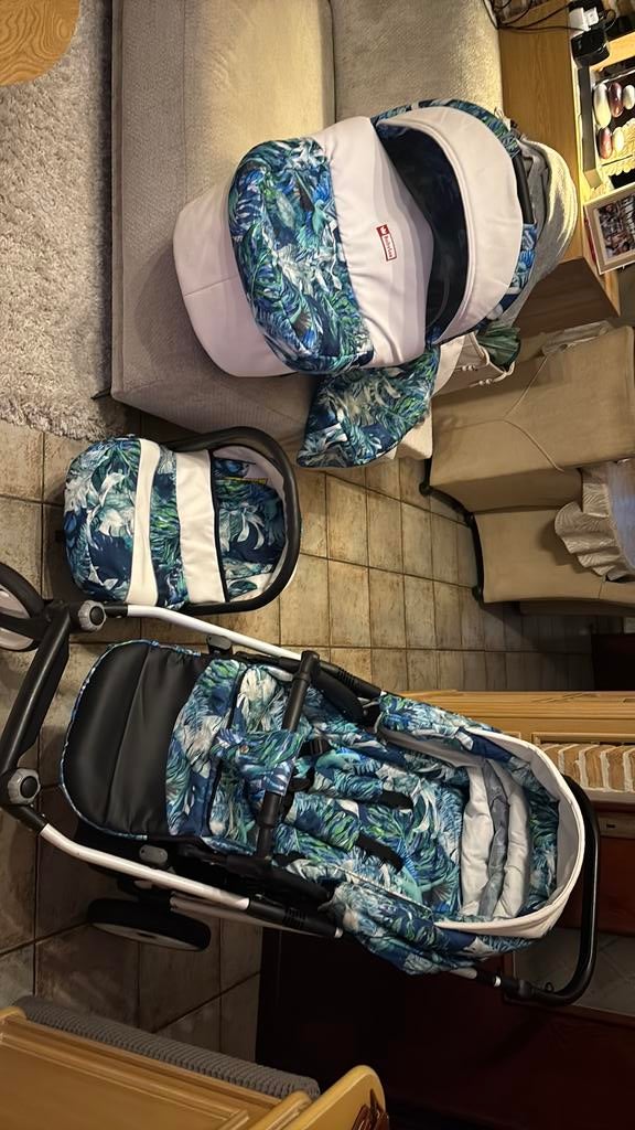 Poussette 3en1 bleu tropical babylux, Ophalen, Gebruikt, Overige merken, Zonnekap