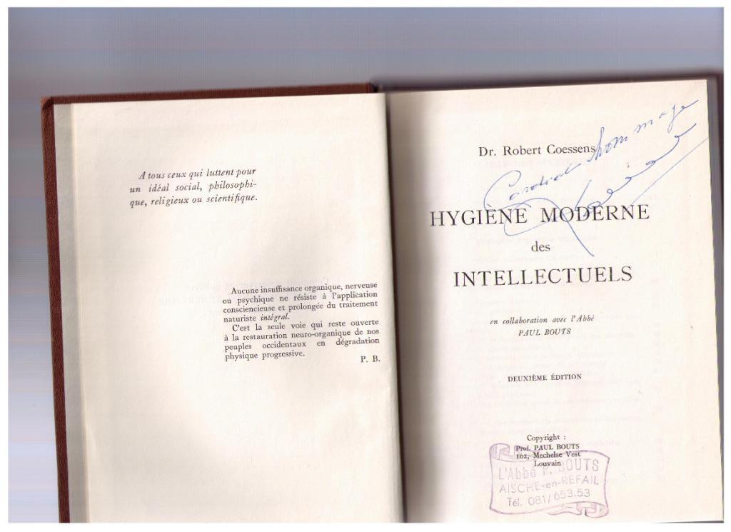 Hygiène moderne des intellectuels - Dr R. Coseens - Dédicacé, Boeken, Ophalen of Verzenden, Zo goed als nieuw, Praktische filosofie