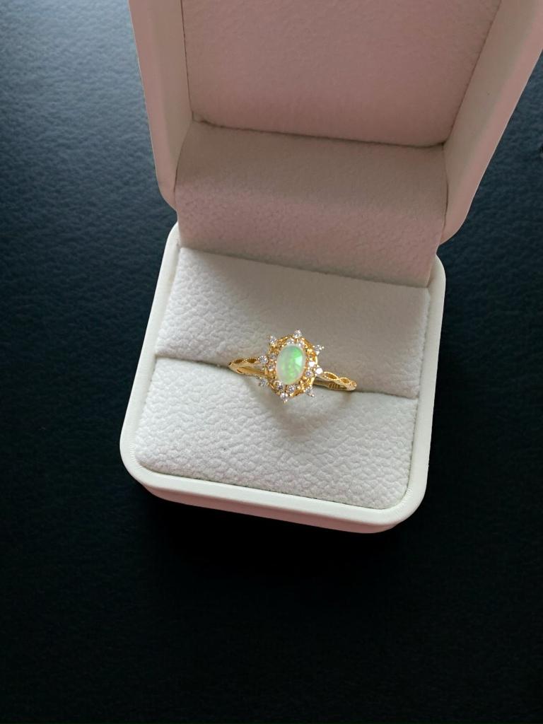 Ring natuurlijke opaal  verguld 18k !!Verstelbare maat!!, 18 tot 19, Wit, Nieuw, Ophalen of Verzenden