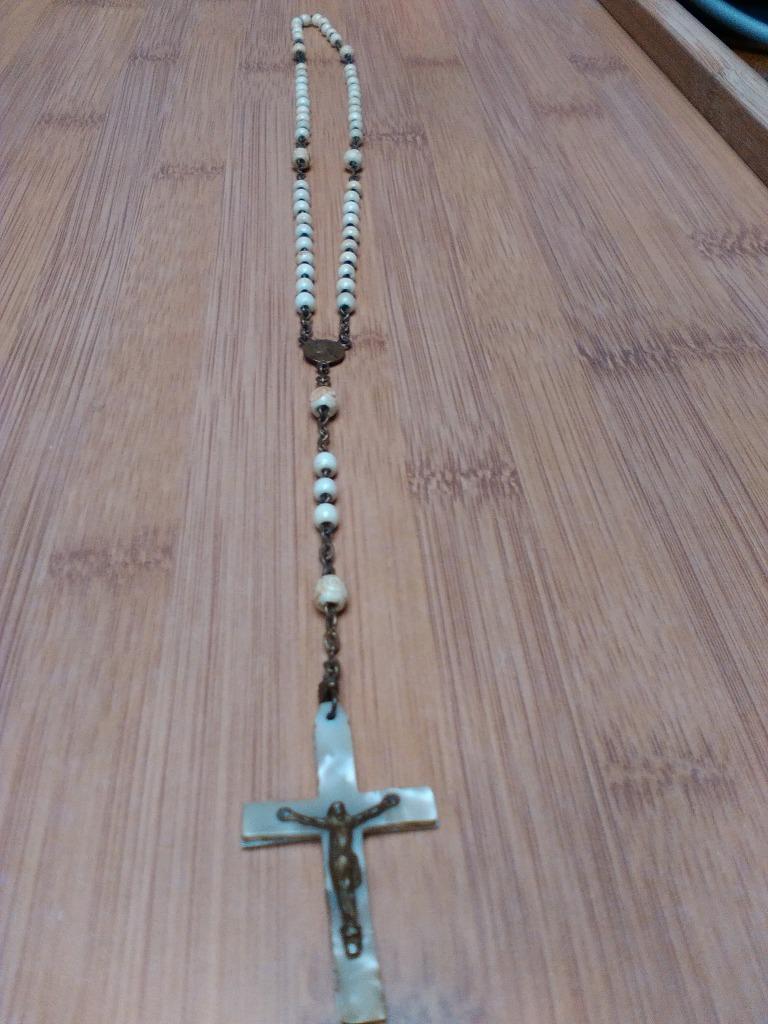vintage witte parelmoeren paternoster mooie schijn, Enlèvement, Comme neuf, Autres types, Christianisme | Catholique