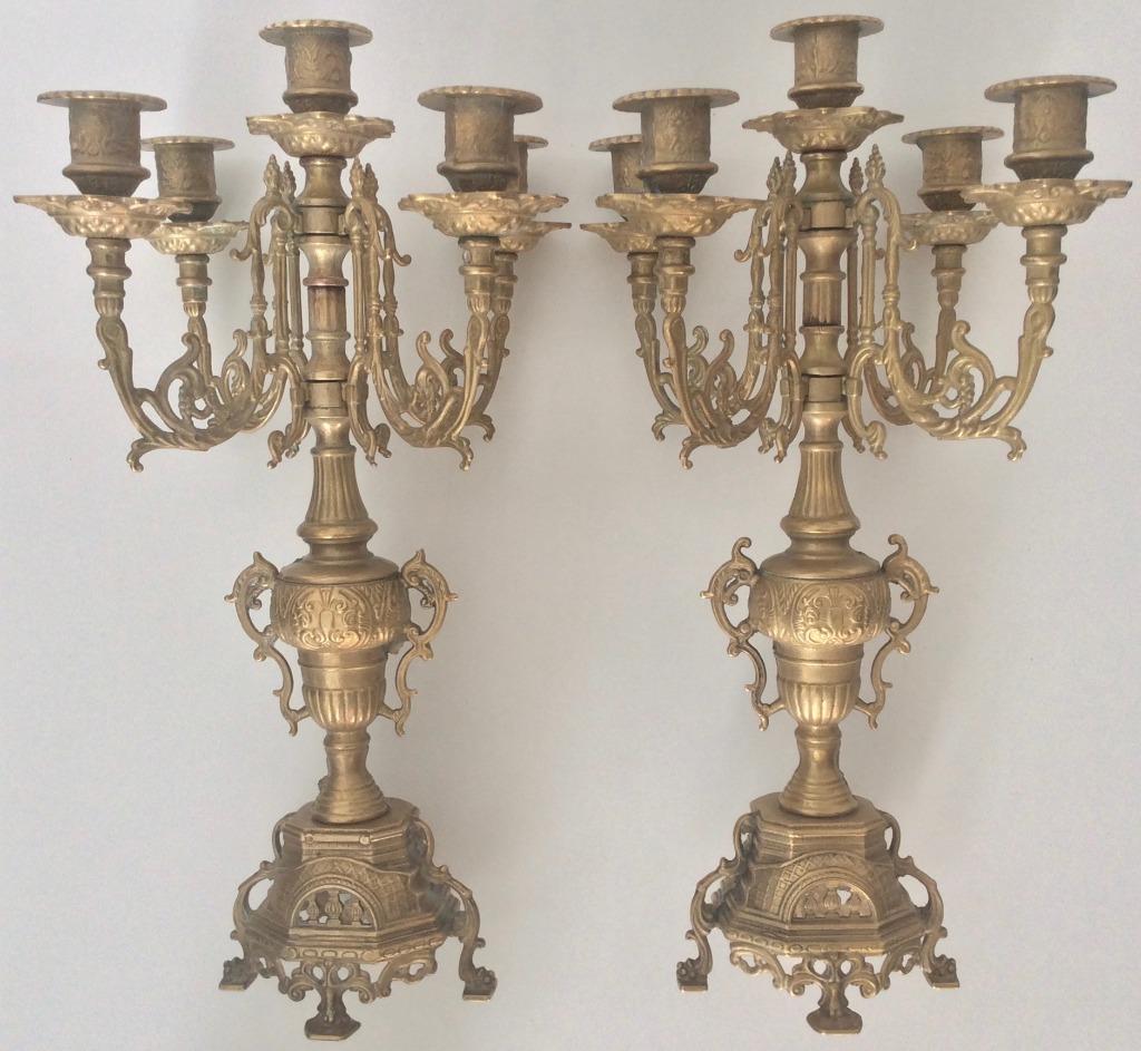 Twee Franse goudkleurige kandelaars, Ophalen of Verzenden, Koper of Brons