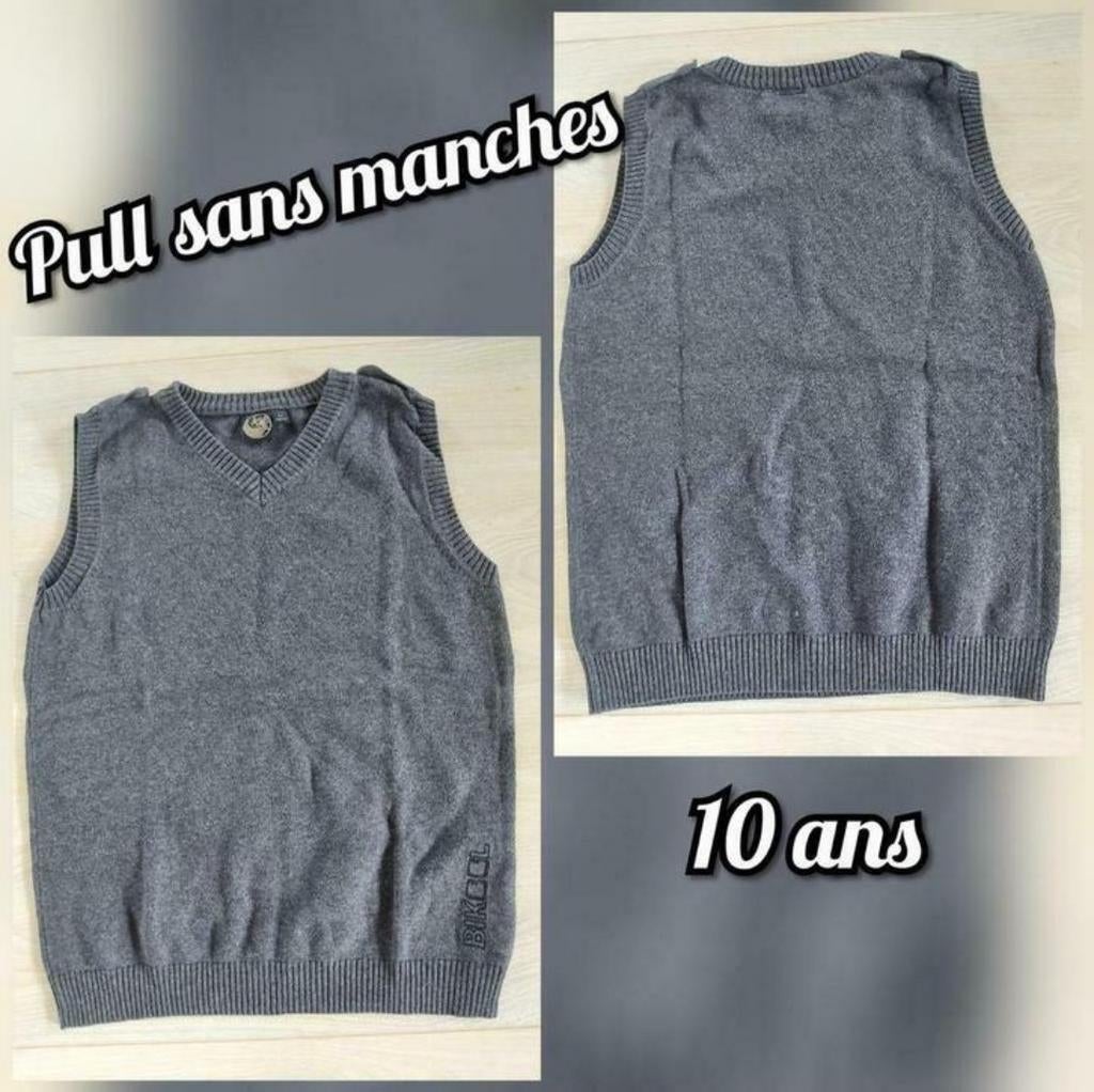 Pull sans manches pour garçon -gris-T.10 ans, Ophalen of Verzenden, Gebruikt, Jongen, Trui of Vest