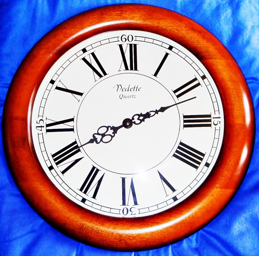 Horloge murale VEDETTE ronde bois foncé, quartz, 28 cm NEUVE, Maison & Meubles, Enlèvement ou Envoi, Neuf, Horloge murale
