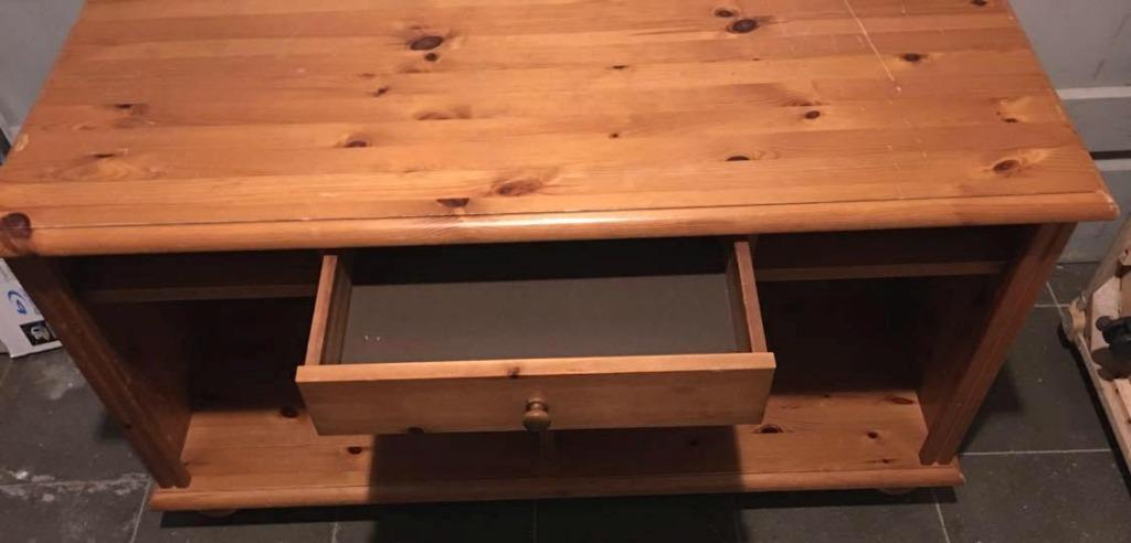 Meuble TV ou d’appoint en Pitchpin clair – 1 tiroir – 2 étag, 25 à 50 cm, Full Pichpin, Moins de 100 cm, 100 à 150 cm