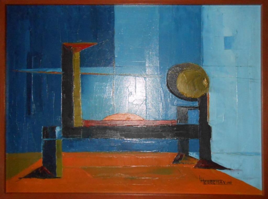 ABSTRACT MODERN OLIE OP DOEK LODE HERREMAN JAREN 1968-70, Ophalen