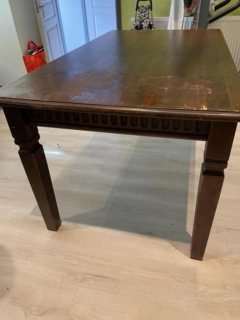 Donkerhouten eettafel in koloniale stijl, Ophalen, Gebruikt, Koloniaal, 50 tot 100 cm