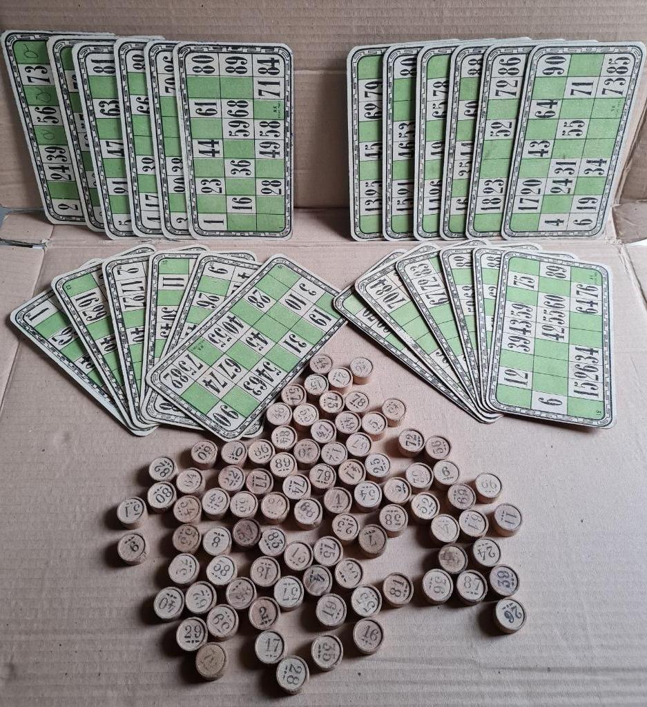 Antiek Loto Paris kien set met 85 houten speelstenen etc, Ophalen of Verzenden