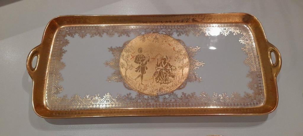 Plat à gâteau en porcelaine avec feuille d'or, Enlèvement, Comme neuf