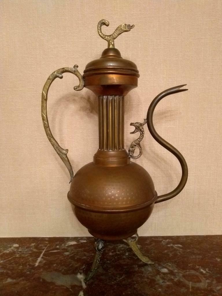Pichet / cruche décoratif antique en cuivre rouge et jaune, Enlèvement ou Envoi, Cuivre
