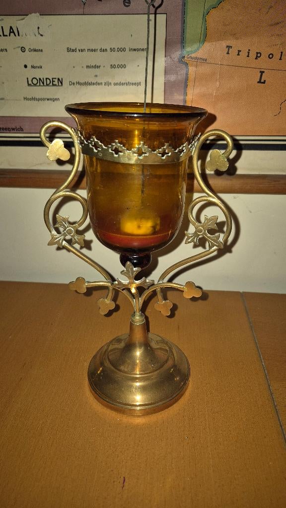 Antieke messing waaklamp uit voormalige klooster, Antiek en Kunst, Ophalen of Verzenden