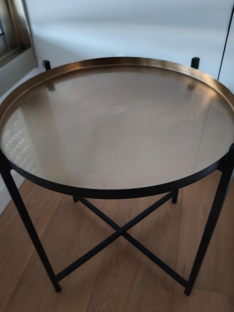 2 tables d'appoint rondes en or noir, Enlèvement ou Envoi, Rond, Métal ou Aluminium, 45 à 60 cm