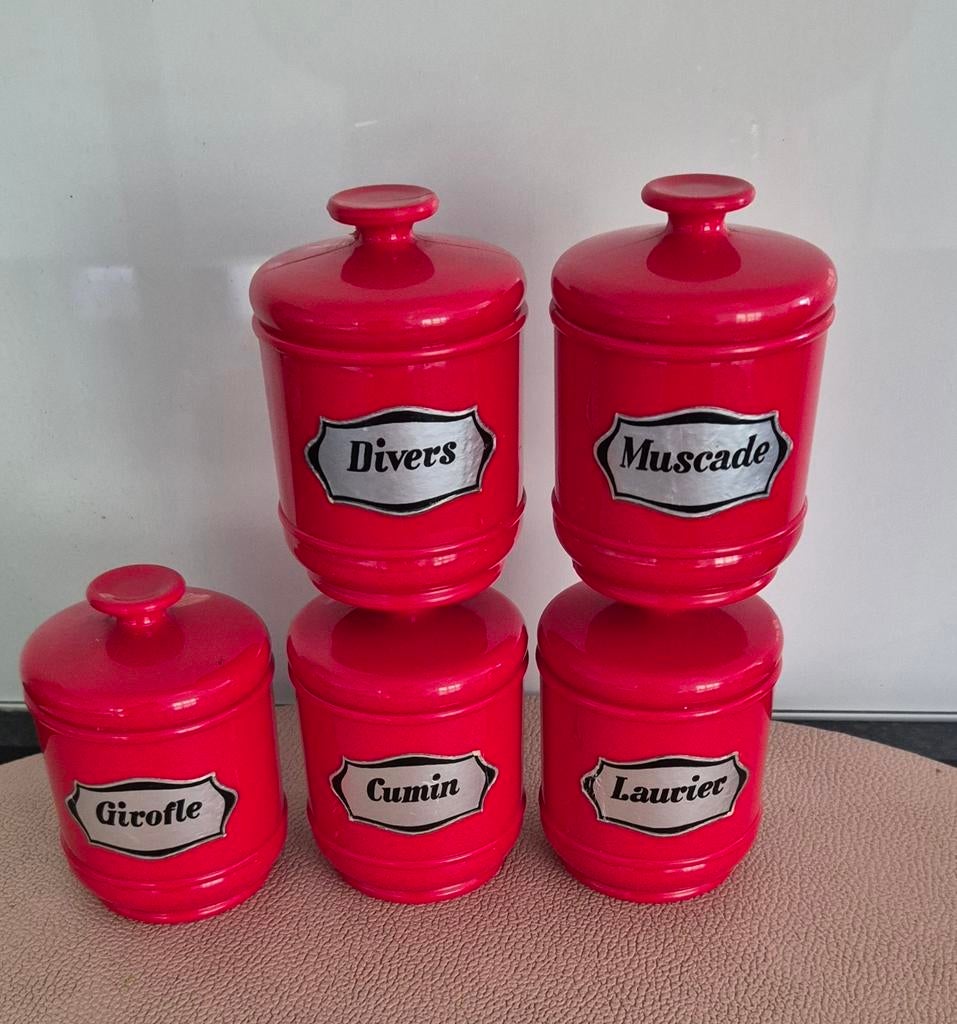 Vintage Rode Emsa bewaarpotjes 5 stuks, Enlèvement ou Envoi
