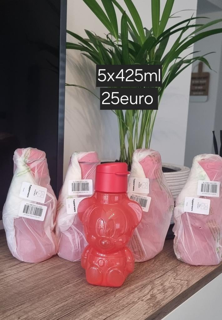 Tupperware flessen micky rood/blauw 5x425ml 25euro, Huis en Inrichting, Ophalen of Verzenden, Nieuw, Blauw