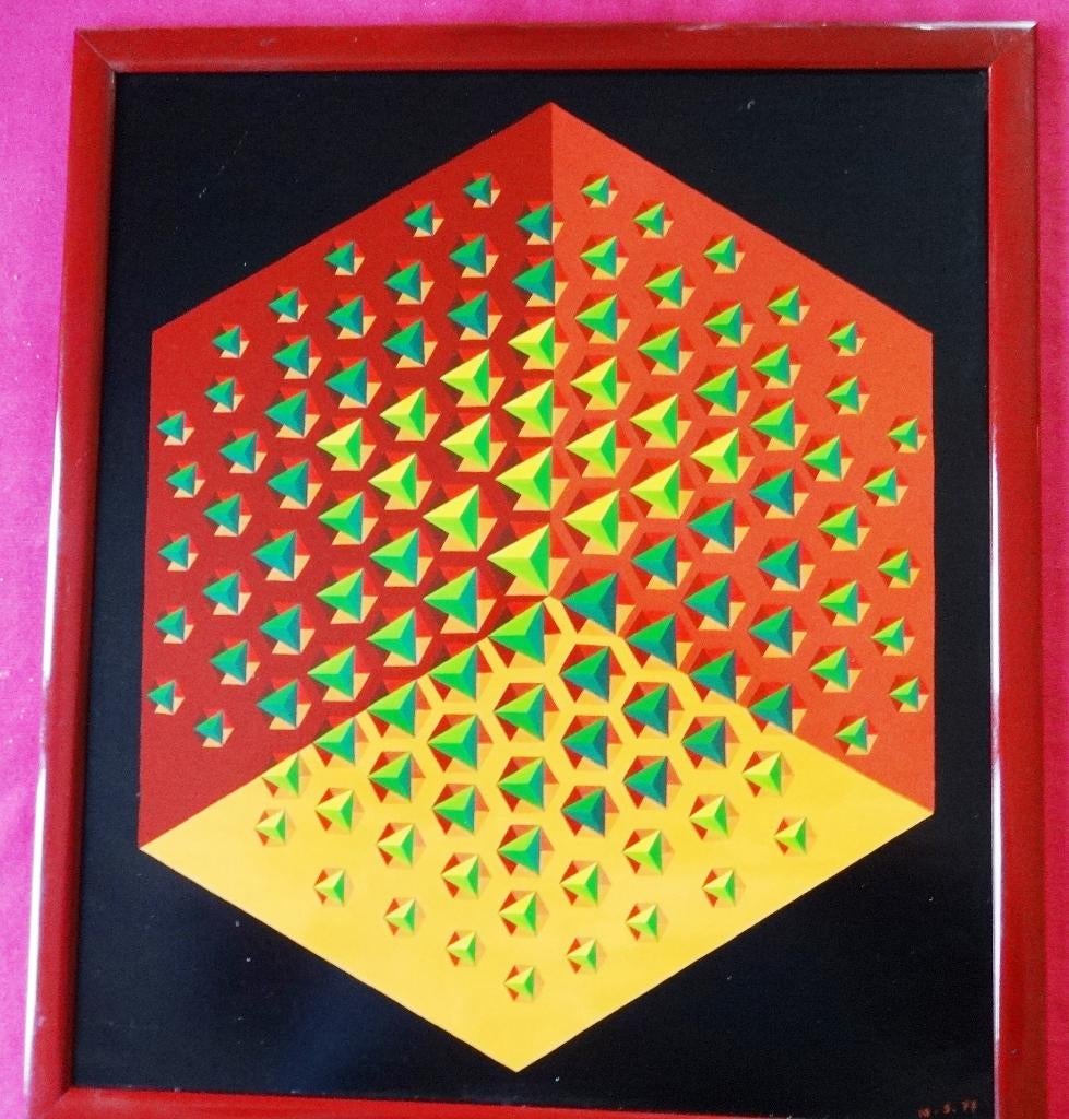 Peinture géométrique Inspiration Vasarely de 1973, Enlèvement ou Envoi