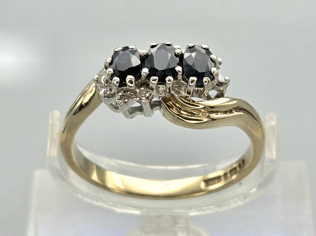 Bague vintage en or avec saphir et diamant. 2025/618, Bijoux, Sacs & Beauté, Bagues, Plus petit que 17, Comme neuf, Or, Bleu